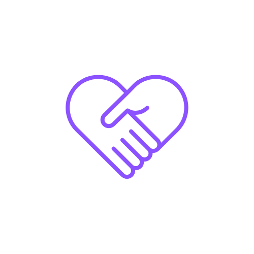 Handshake with heart icon representing a compassionate one-on-one conversation with a clinician to explore treatment options.