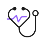 Stethoscope icon symbolizing ongoing support monitoring, including follow-ups and personalized care plans."